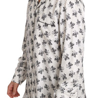 White SILK Pajama Floral Print Sleepwear  Shirt