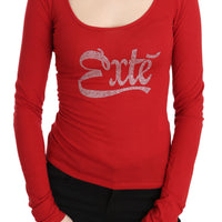 Red Exte Crystal Embellished Long Sleeve Top Blouse