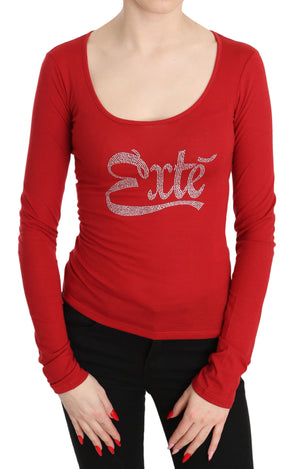 Red Exte Crystal Embellished Long Sleeve Top Blouse