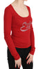 Red Exte Crystal Embellished Long Sleeve Top Blouse