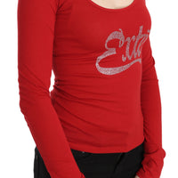 Red Exte Crystal Embellished Long Sleeve Top Blouse