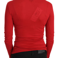 Red Exte Crystal Embellished Long Sleeve Top Blouse