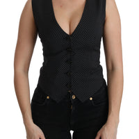 Black Dotted Sleeveless Vest Top Blouse