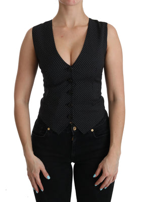 Black Dotted Sleeveless Vest Top Blouse