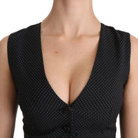 Black Dotted Sleeveless Vest Top Blouse