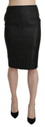 Black Pencil Knee Length Straight Patterned Skirt
