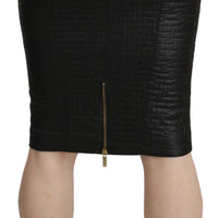 Black Pencil Knee Length Straight Patterned Skirt
