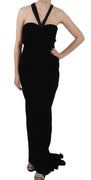 Black Halter Sheath Sleeveless Gown Dress