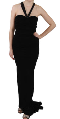 Black Halter Sheath Sleeveless Gown Dress