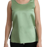 Green Sleeveless 100% Silk Top Tank Blouse