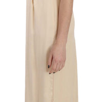 Beige Silk Column Cap Sleeve Gown Dress