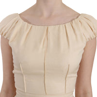 Beige Silk Column Cap Sleeve Gown Dress