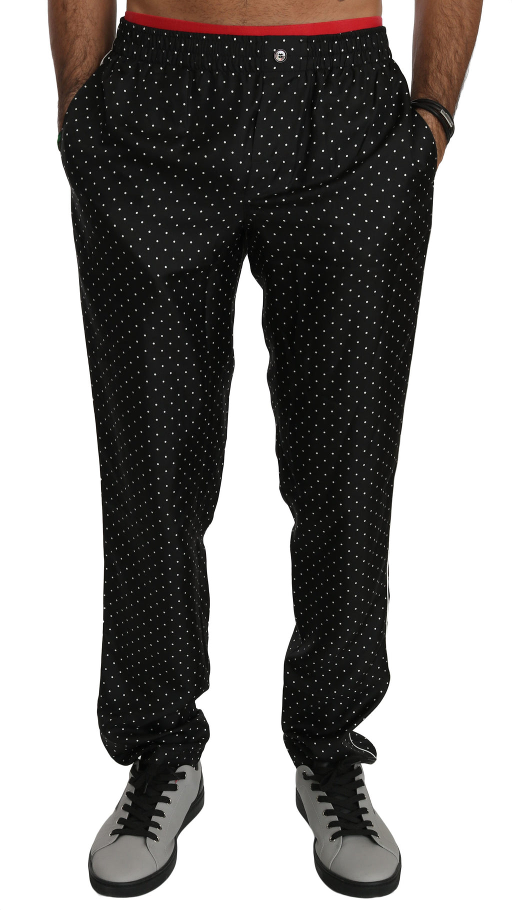 Black Polka Dots Trousers 100% Silk Pants