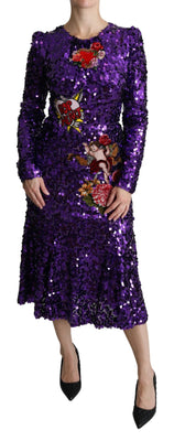 Purple Sequined Mermaid Midi Embellished Dress
