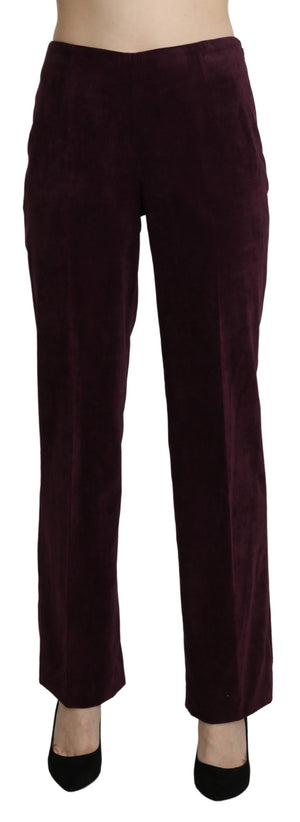 Purple Suede High Waist Straight Trouser Pants