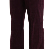 Purple Suede High Waist Straight Trouser Pants