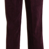 Purple Suede High Waist Straight Trouser Pants