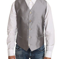 Silver Silk Blend Dress Vest Blazer Vest