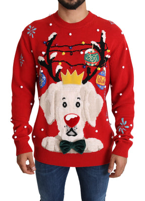 Red Christmas Dog Pullover Cashmere Sweater