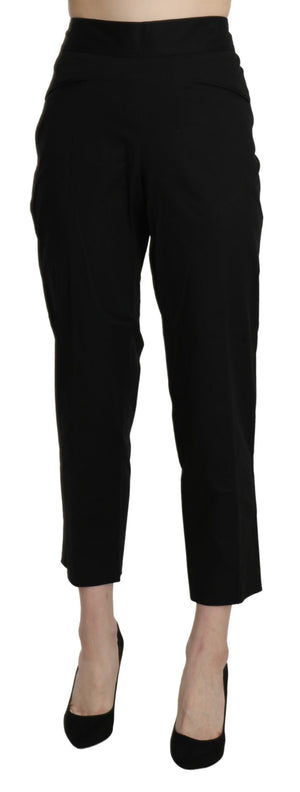 Black High Waist Straight Cropped Dress Pants