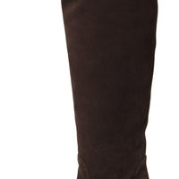 Brown Suede Studded Knee High Shoes Boots