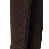 Brown Suede Studded Knee High Shoes Boots