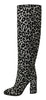 Black Silver Leopard Knee High Boots Shoes