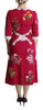 Red Floral Embroidered Sheath Midi Dress