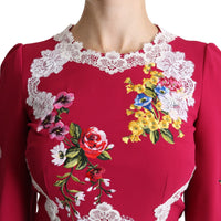 Red Floral Embroidered Sheath Midi Dress