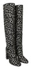 Black Silver Leopard Knee High Boots Shoes