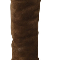 Brown Suede Shearling Knee High Boots Shoes