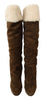 Brown Suede Shearling Knee High Boots Shoes