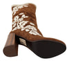 Brown Suede Floral Knee High Boots Shoes