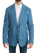 Blue Single Breasted Formal Cotton Blazer
