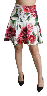 White Floral A-line High Waist Mini Skirt