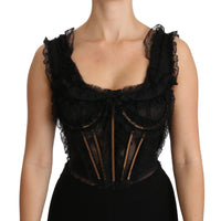 Black Lace Sleeveless Corset Blouse Cotton Top