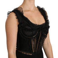 Black Lace Sleeveless Corset Blouse Cotton Top