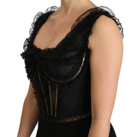 Black Lace Sleeveless Corset Blouse Cotton Top