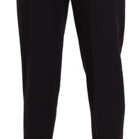 Black Mid Waist Tapered Cropped Dress Trouser Pants