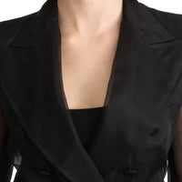 Black Double Breasted Blazer 100% Silk Jacket