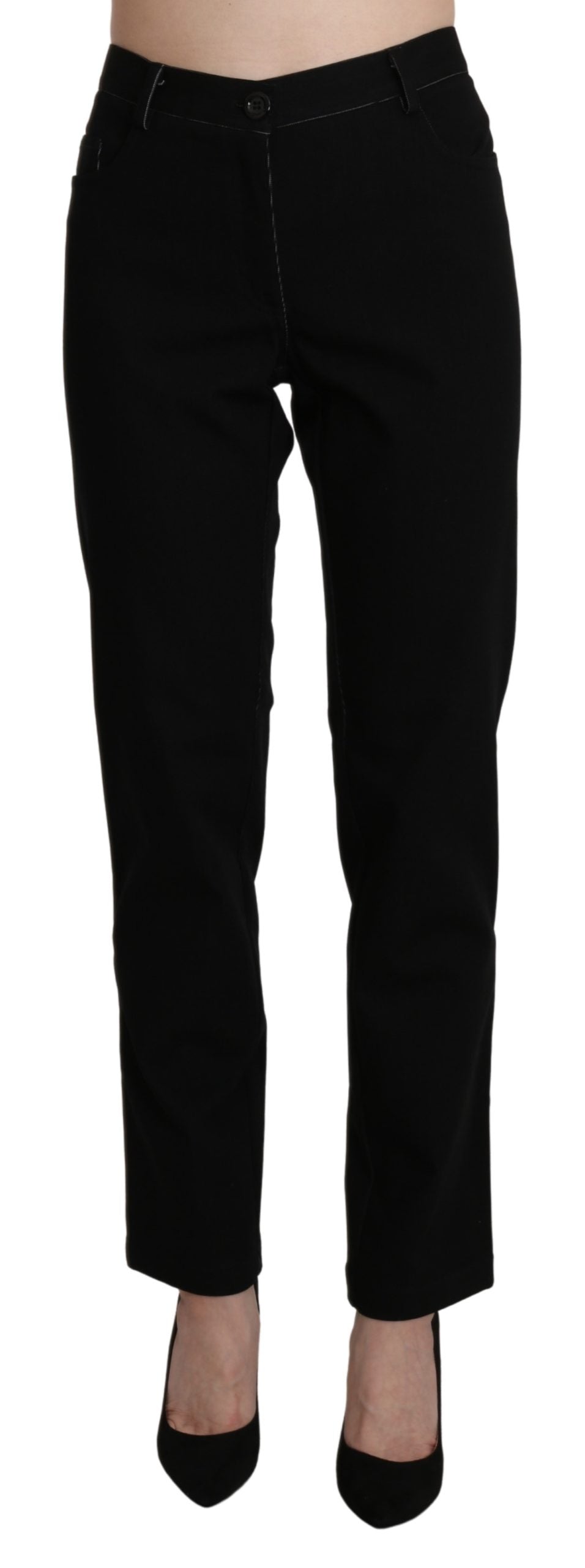 Black High Waist Straight Casual Trouser Pant