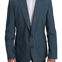 Blue Single Breasted Formal Wool Blazer