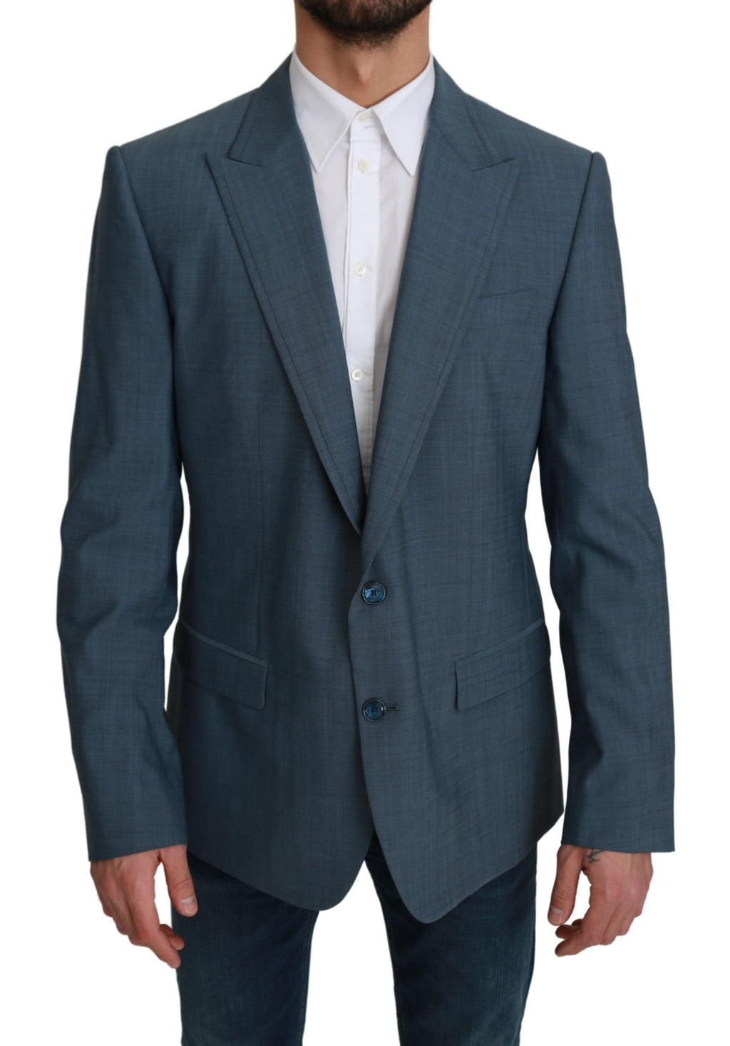 Blue Single Breasted Formal Wool Blazer