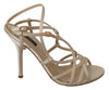 Beige Leather Ankle Strap Heels Sandals Shoes