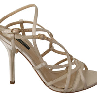 Beige Leather Ankle Strap Heels Sandals Shoes