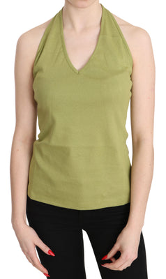 Green Halter Cotton Sleeveless Casual Tank Top Blouse