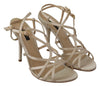 Beige Leather Ankle Strap Heels Sandals Shoes