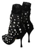 Black Tulle Crystals Ankle High Booties Shoes
