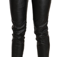 Black Leather High Waist Skinny Cropped Pant