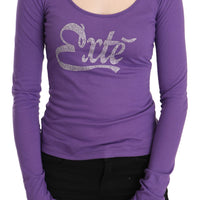 Purple Exte Crystal Embellished Long Sleeve Top Blouse